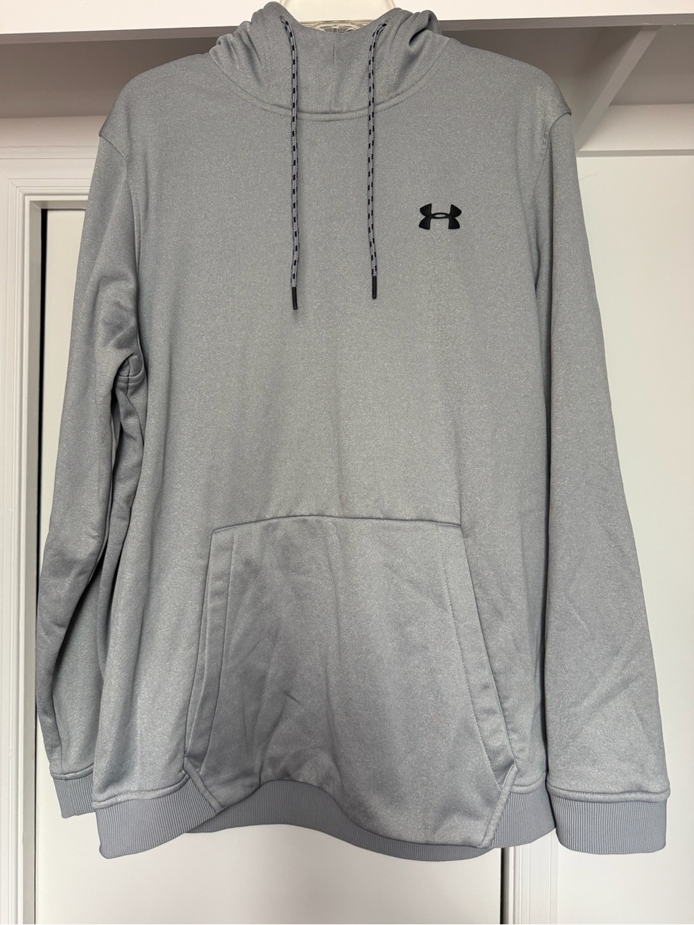 Under Armour Men's Light Gray Pullover Hoodie with Black Logo